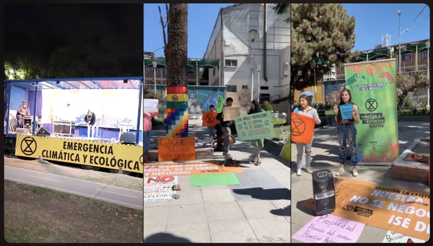 Drei Fotos von Personen, die draussen Protest-Schilder auf Spanischhalten